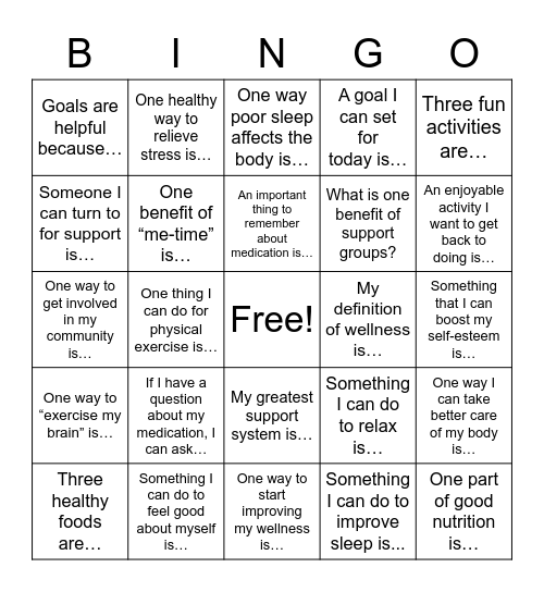 Wellness BINGO Card