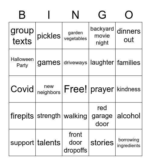 What Brings Neighbors Together Bingo Card