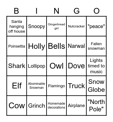 Christmas Decorations Bingo Card