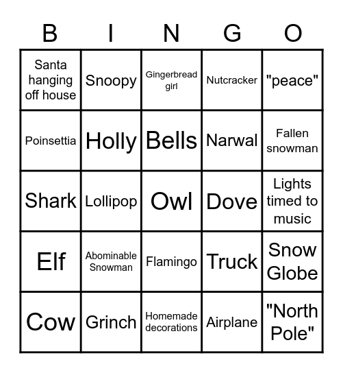 Christmas Decorations Bingo Card