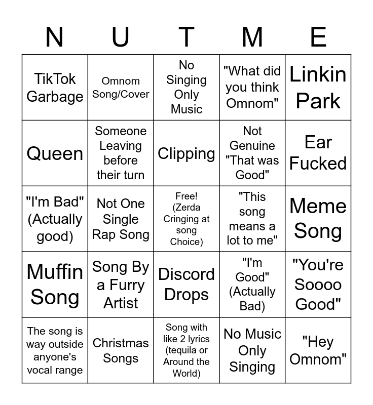 Nut House Mod Bingo Card