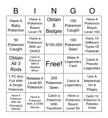 Pokemon Bingo Card