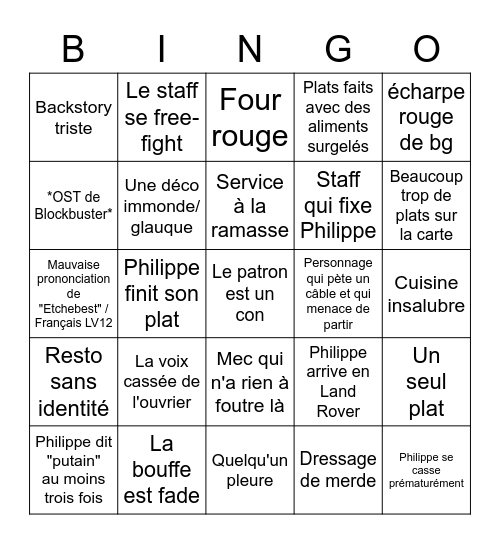 Cauchemar en Cuisine Bingo Card