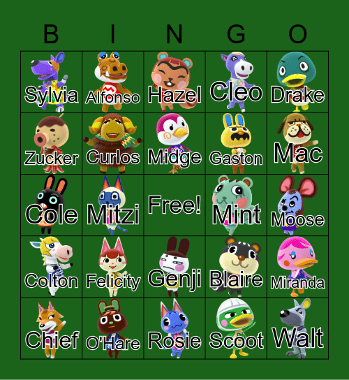 Simsie Bingo Card