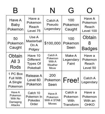 Pokemon Bingo Card