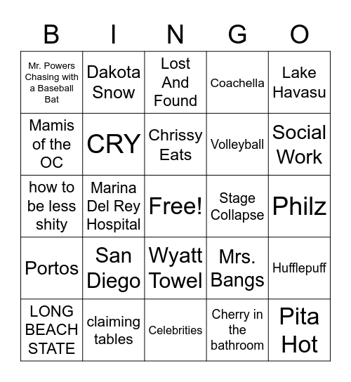 RHS Bingo! Bingo Card