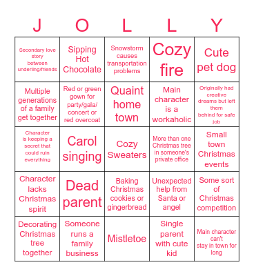 Hallmark Movie Bingo Card