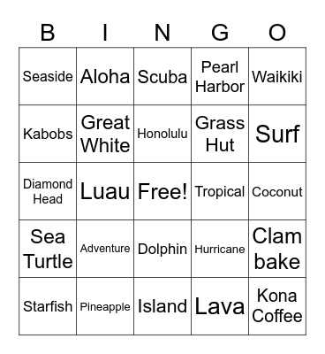 Aloha Bingo Card