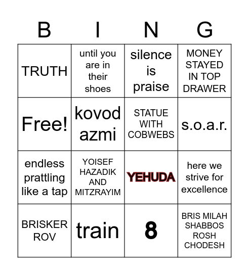 Year 8 celebrating 8 Bingo Card