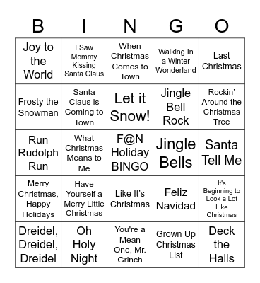 Name That Tune Holiday F@N BINGO Card