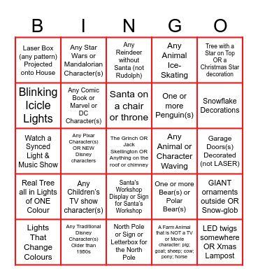 Christmas Lights BINGO 2024 Chilliwack Version Bingo Card