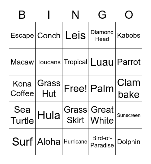 Aloha Bingo Card