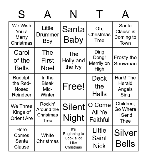 Christmas Song Bingo! Bingo Card