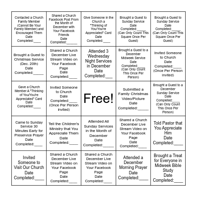 CHRISTMAS OUTREACH CHALLENGE Bingo Card