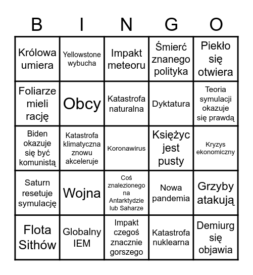 2021 Bingo Card