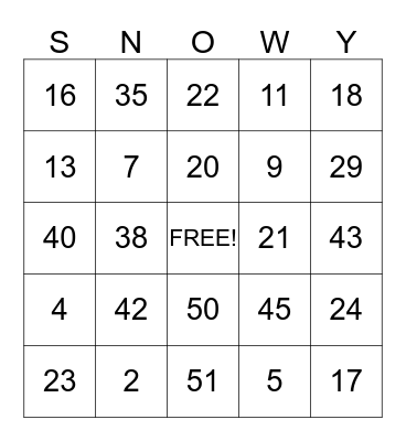 WINTER BINGO! Bingo Card