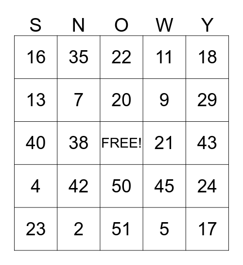 WINTER BINGO! Bingo Card