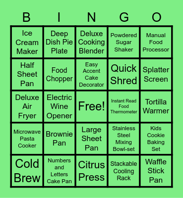 Pampered Chef Bingo Card
