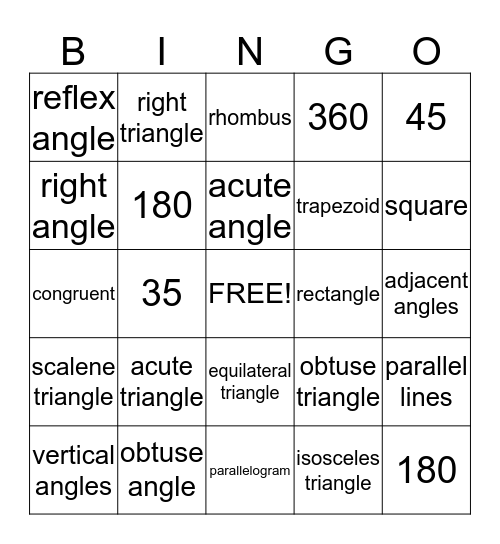 Geometry  Bingo Card