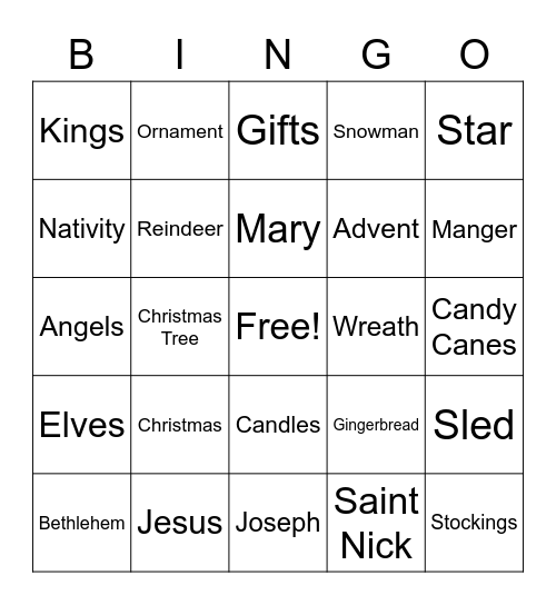 Advent Bingo Card