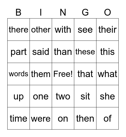 Fry Words 51-100 Bingo Card