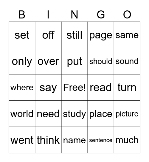 Fry Words 151-200 Bingo Card
