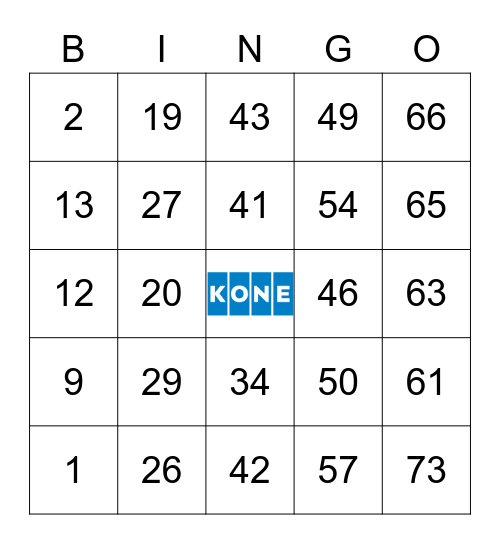 KONE Card Set 19 Bingo Card