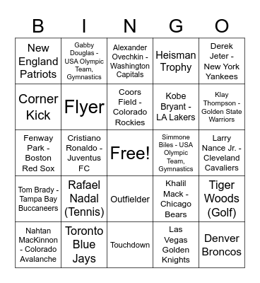 Sports Bingo Card