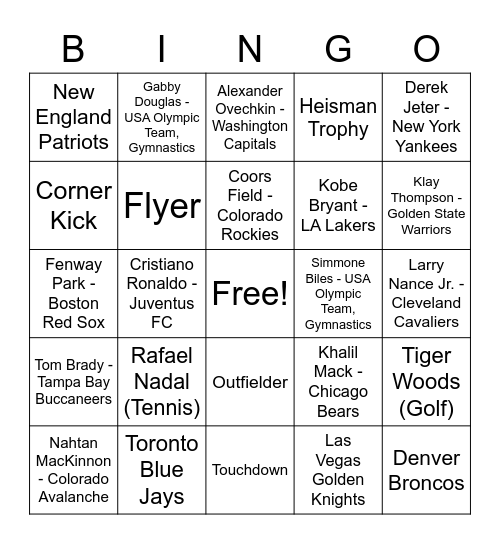 Sports Bingo Card