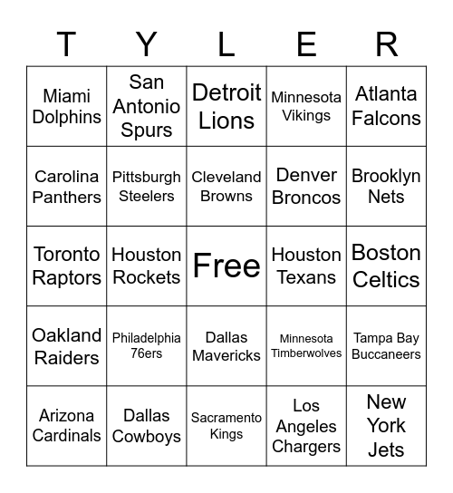 NFL / NBA Teams Bingo Card