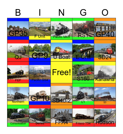 Locomotives in The Midwest, Arkansas,Oklahoma and Texas Bingo Card