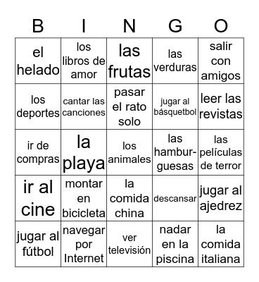 ¿Te gusta(n)...? Bingo Card