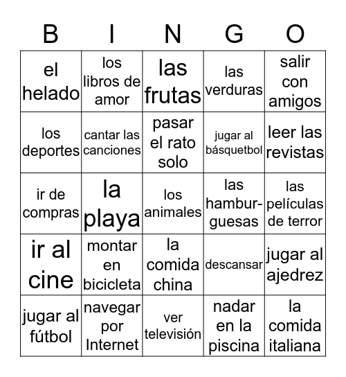 ¿Te gusta(n)...? Bingo Card