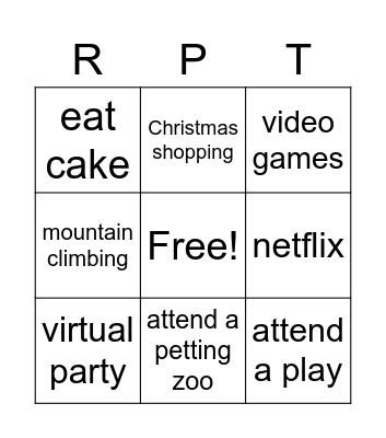 vactaion goals bingo Card