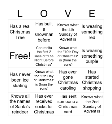 Advent Bingo Card
