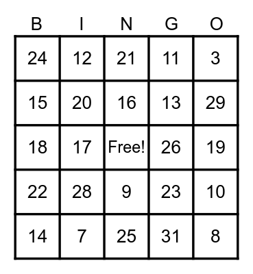 French Number Bingo! Bingo Card