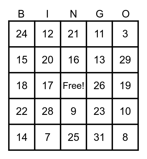 French Number Bingo! Bingo Card