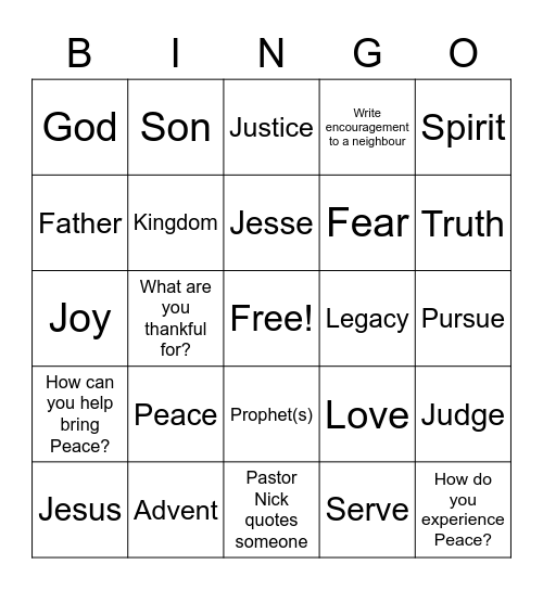 Sermon Bingo - Second Sunday of Advent! Bingo Card