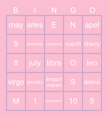 weiwei's Bingo Card