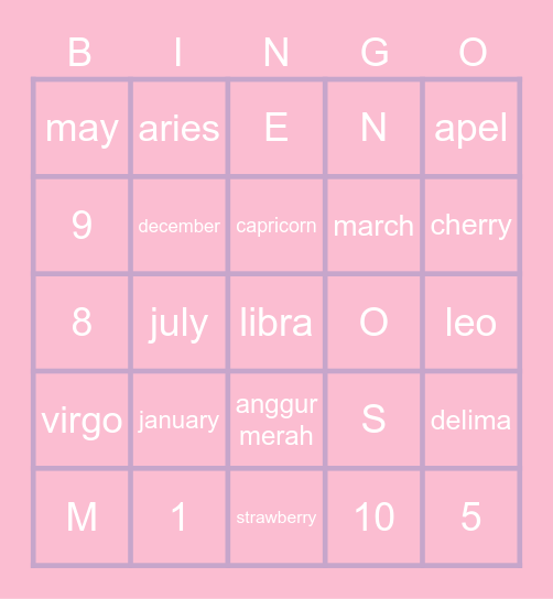 weiwei's Bingo Card