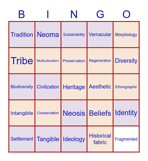 'Our culture, Our future' Bingo Card