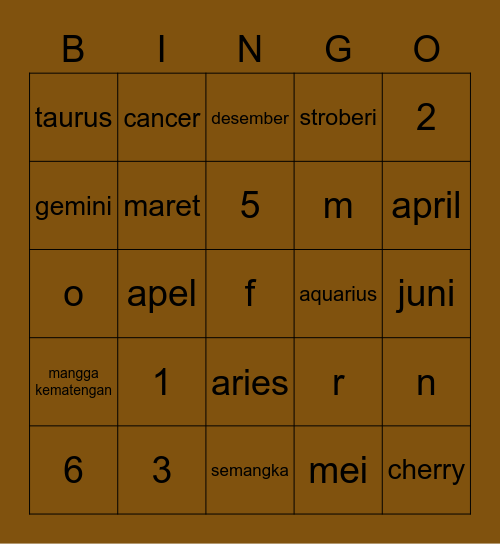 Jiaqi's Bingo Card