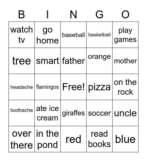 Elementary A Forest Bingo Card