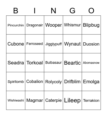 Pokemon Sword & Shield Bingo Card