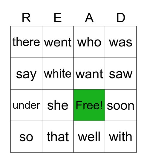 Primer Sight Words Bingo Card