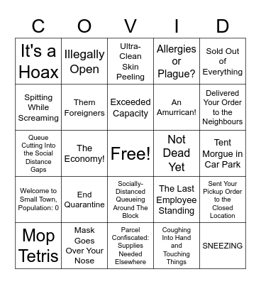 Covid Bingo Card