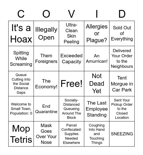 Covid Bingo Card