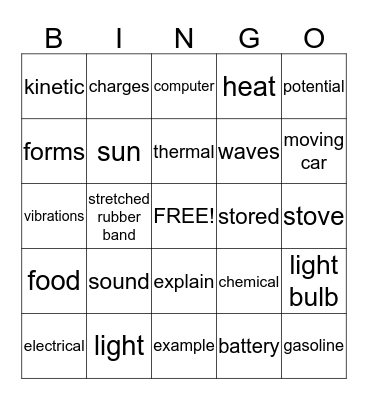 Kinds of Energy BINGO Card