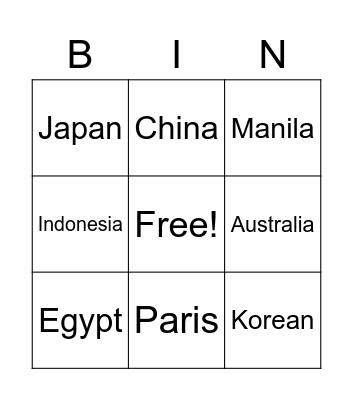 COUNTRIES & CITIES Bingo Card