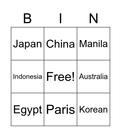 COUNTRIES & CITIES Bingo Card